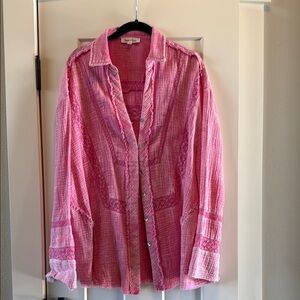 Pink Textured Button-Up Shirt